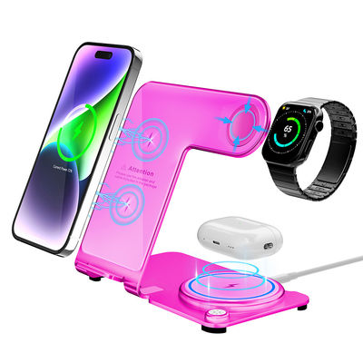 Blauw/Zilver Draadloos 3 in 1 Ladestand Stylish High Charging Efficiency PD/QC Metal