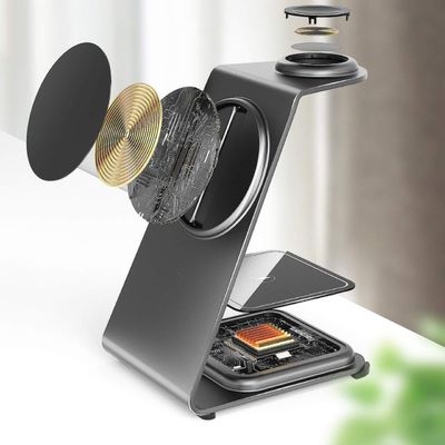 Goede prijs Magnetische draadloze oplader van aluminiumlegering voor iPhone Samsung Qi Phones Oordopjes en iWatch online