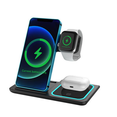 Goede prijs 15w snel opladen opvouwbare multifunctionele 3 in 1 draadloze oplader met licht zwart online