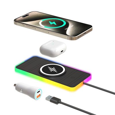 Goede prijs Silicone Car Wireless Charging Pad RGB LED Qi Apple Samsung Oordopjes Compatibiliteit online