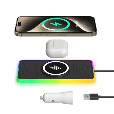 2025 A8X Magnetische zuiginstallatie 15W/10W Autolader met omgevingslicht Voor het opladen van Apple en Samsung telefoons