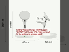 Opvouwbare draadloze oplader T269D Ondersteuning 15W/10W Fast Charger met nachtlamp pak voor de iwatch en samsung horloge