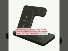 T258 Draadloze snellaadmachine 5-in1 Opvouwbare laadmachine ondersteunt 15W/10W/7.5W/5W met nachtlicht Dual Coil-charger